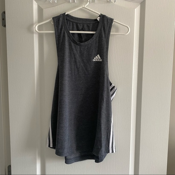 Adidas Aeroready Activewear Side Stripe Poly Blend Tank Top Grey+White Sz M NWT - Picture 3 of 10